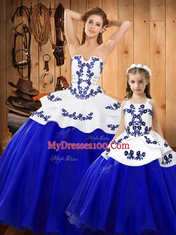 Amazing Floor Length Blue Vestidos de Quinceanera Tulle Sleeveless Embroidery
