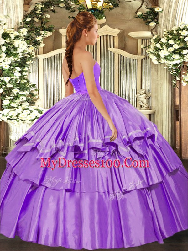 Charming Sweetheart Sleeveless Lace Up 15th Birthday Dress Lavender Taffeta