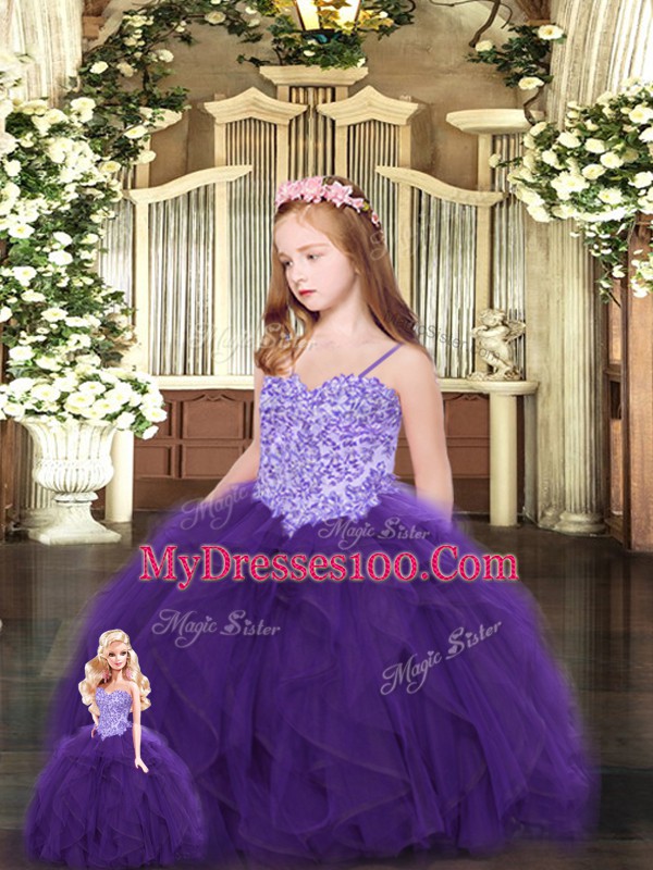 Eggplant Purple Ball Gowns Beading and Ruffles 15 Quinceanera Dress Lace Up Tulle Sleeveless Floor Length