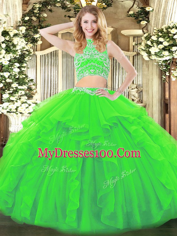 Fashion Backless 15 Quinceanera Dress Beading and Ruffles Sleeveless Floor Length