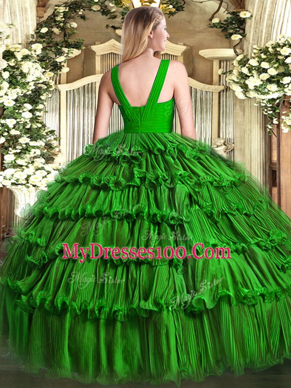 Ball Gowns Quinceanera Gown Teal V-neck Organza Sleeveless Floor Length Zipper