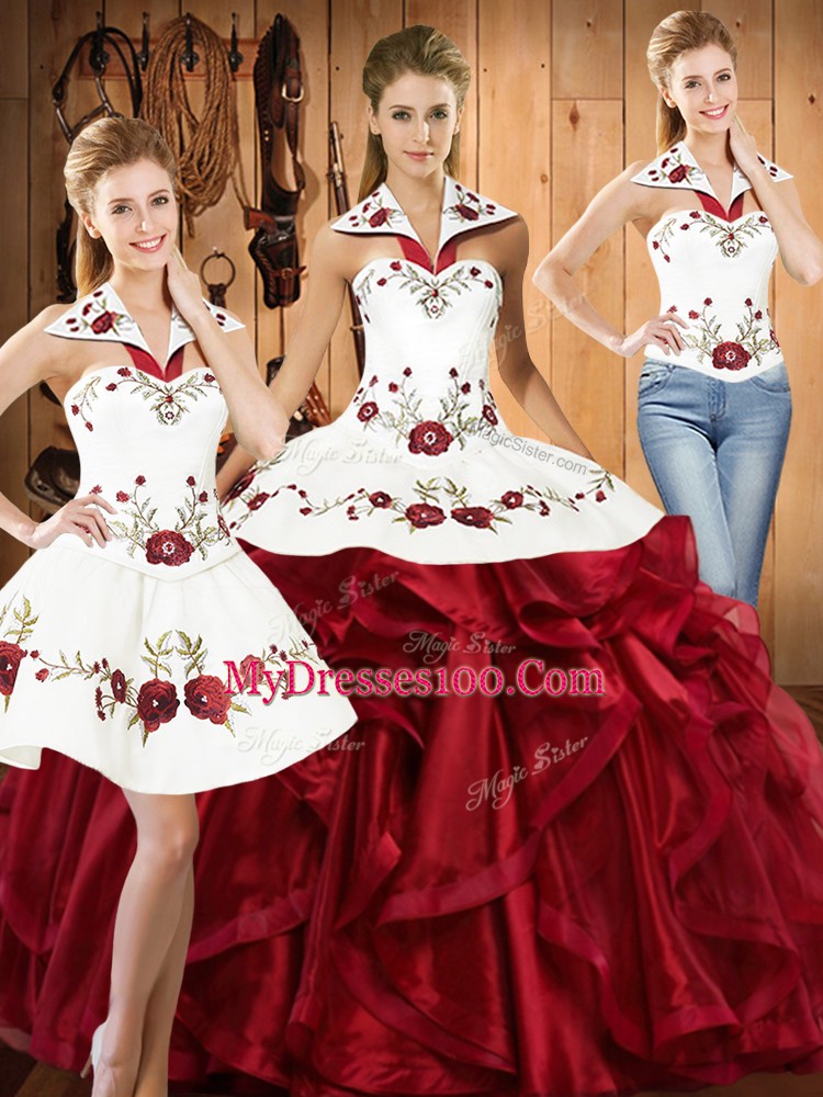 Floor Length Ball Gowns Sleeveless Wine Red Sweet 16 Quinceanera Dress Lace Up