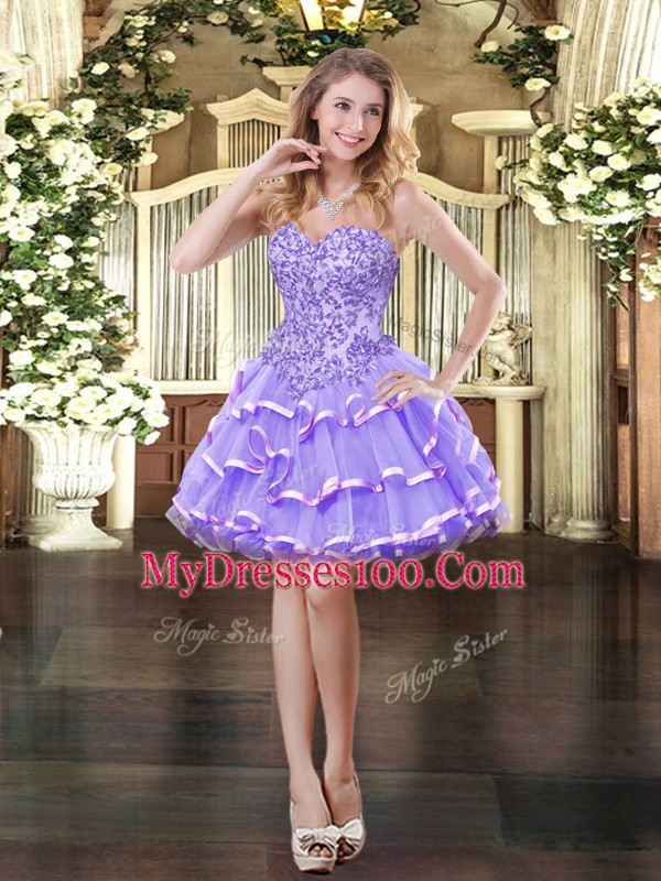 New Arrival Organza Sleeveless Floor Length 15 Quinceanera Dress and Appliques and Ruffled Layers