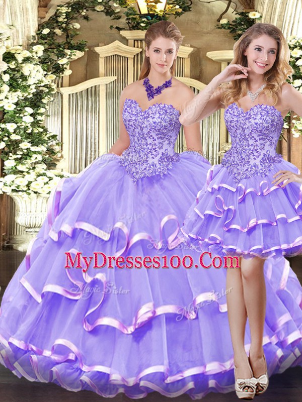 New Arrival Organza Sleeveless Floor Length 15 Quinceanera Dress and Appliques and Ruffled Layers