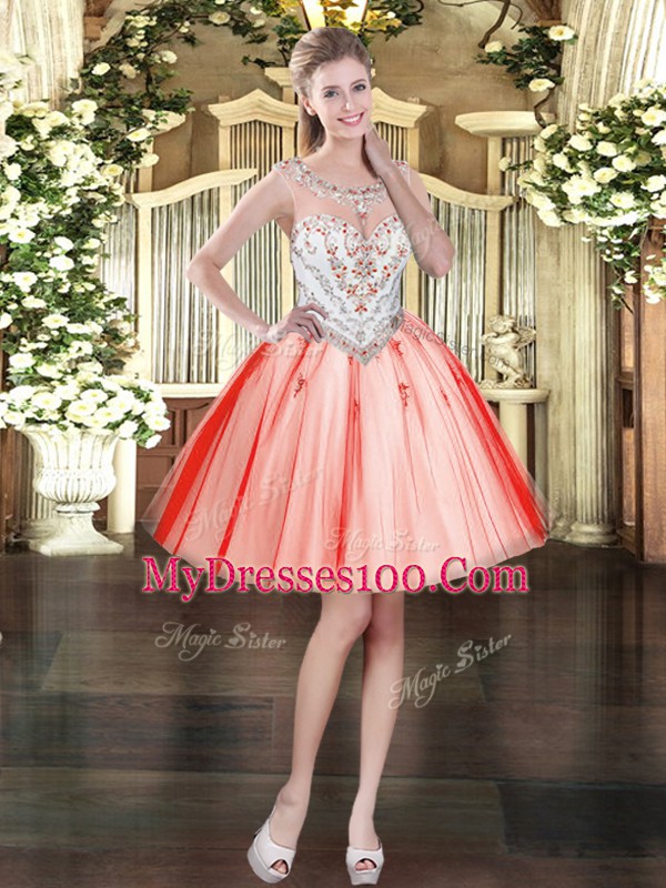 Scoop Sleeveless Tulle Vestidos de Quinceanera Beading Zipper