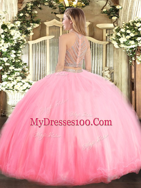 Baby Pink Sweet 16 Dress Military Ball and Sweet 16 and Quinceanera with Beading Scoop Sleeveless Zipper