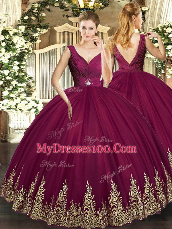 Flirting Floor Length Ball Gowns Sleeveless Burgundy Vestidos de Quinceanera Backless