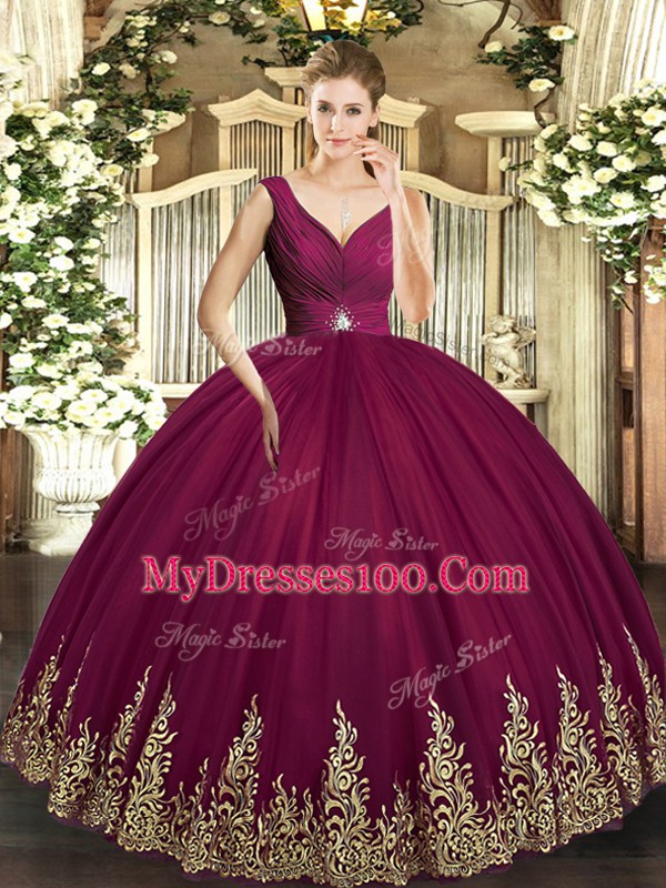 Flirting Floor Length Ball Gowns Sleeveless Burgundy Vestidos de Quinceanera Backless