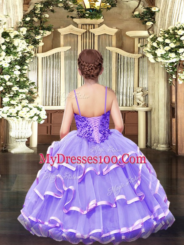 Spaghetti Straps Sleeveless Lace Up Little Girls Pageant Gowns Rose Pink Organza