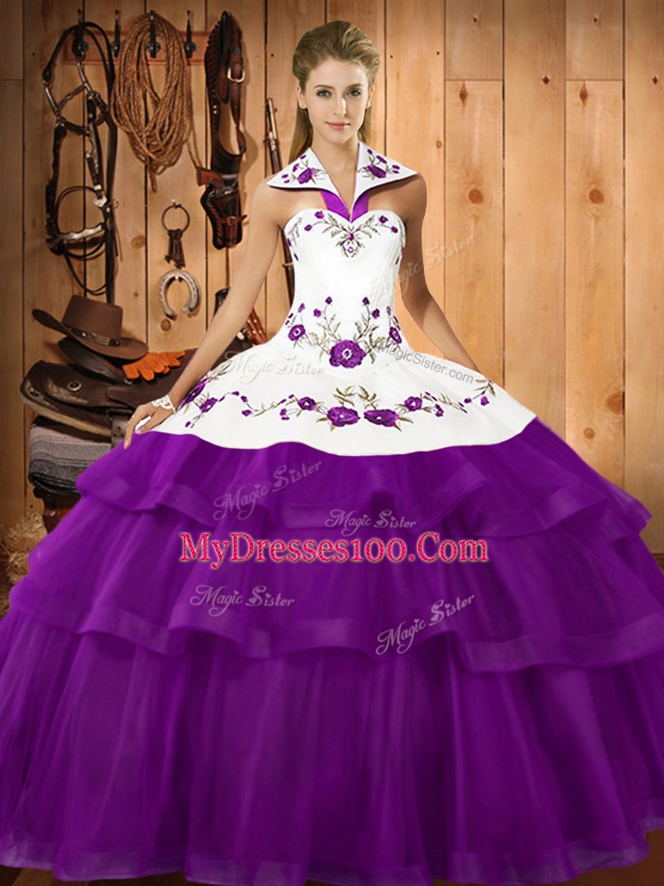 Ball Gowns Sleeveless Purple Sweet 16 Quinceanera Dress Sweep Train Lace Up
