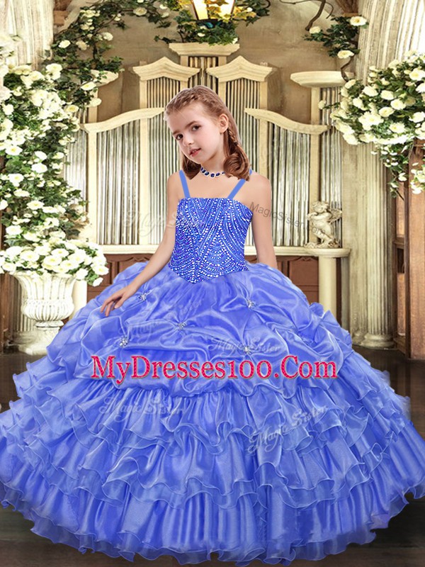 Lavender Lace Up Straps Beading and Ruffled Layers and Pick Ups Girls Pageant Dresses Organza Sleeveless