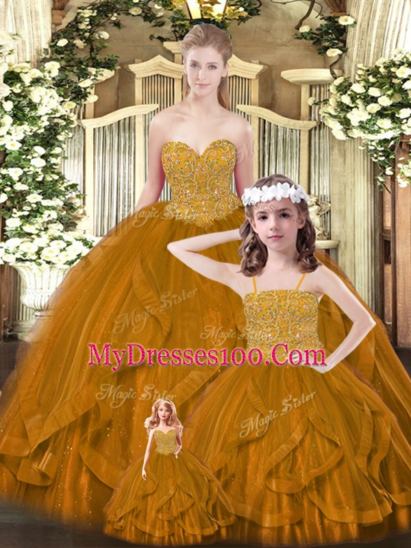 Sleeveless Lace Up Floor Length Beading and Ruffles 15th Birthday Dress