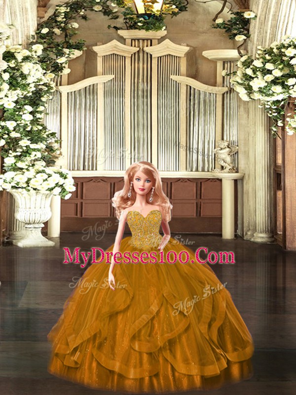Sleeveless Lace Up Floor Length Beading and Ruffles 15th Birthday Dress