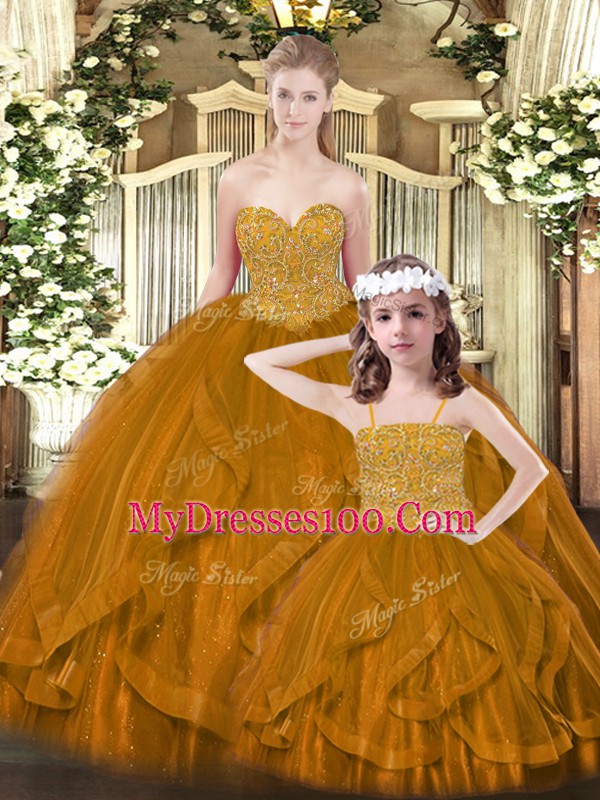 Sleeveless Lace Up Floor Length Beading and Ruffles 15th Birthday Dress