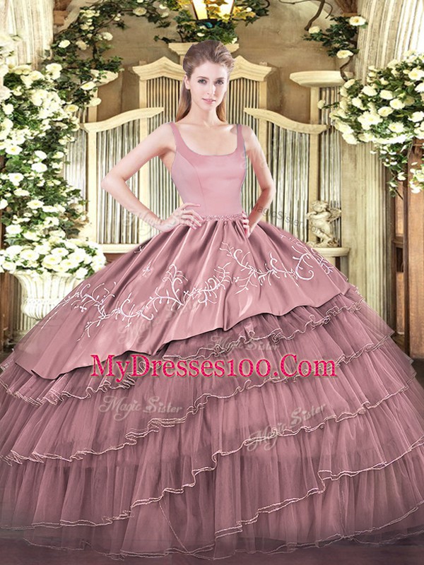 Floor Length Pink Sweet 16 Quinceanera Dress Straps Sleeveless Zipper
