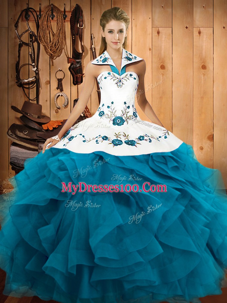 Exquisite Floor Length Ball Gowns Sleeveless Teal Sweet 16 Dresses Lace Up