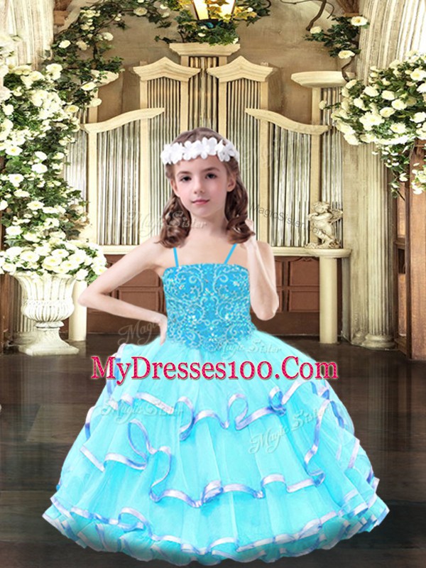 Dazzling Sleeveless Beading and Ruffled Layers Lace Up Little Girls Pageant Gowns