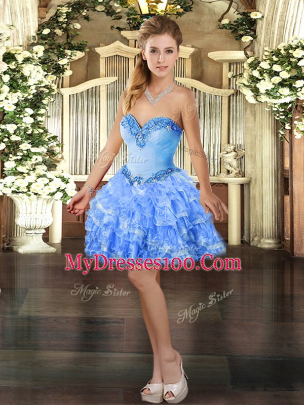 Trendy Sweetheart Sleeveless Lace Up Homecoming Party Dress Baby Blue Organza