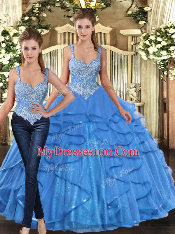 Elegant Sleeveless Lace Up Floor Length Beading and Ruffles Quinceanera Dresses