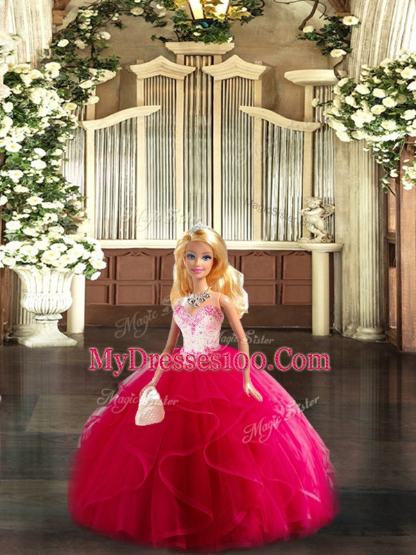 Designer Red Sleeveless Beading and Ruffles Floor Length Sweet 16 Dresses