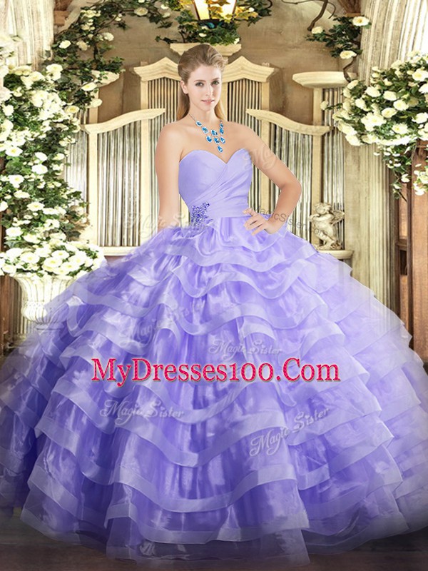 Floor Length Lavender Sweet 16 Dresses Sweetheart Sleeveless Lace Up
