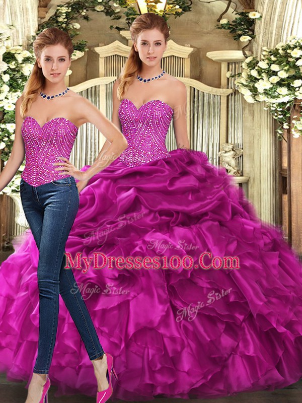 New Arrival Organza Sleeveless Floor Length Quinceanera Dresses and Beading and Ruffles