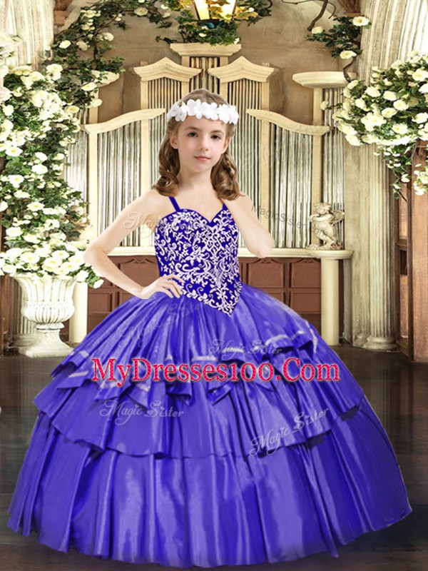 Floor Length Lavender High School Pageant Dress Straps Sleeveless Lace Up