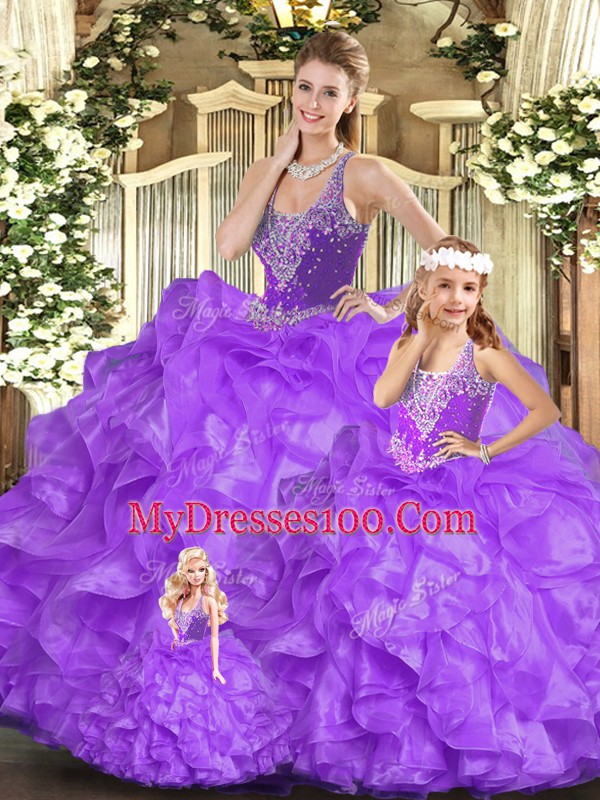 Delicate Sleeveless Beading and Ruffles Lace Up Sweet 16 Quinceanera Dress
