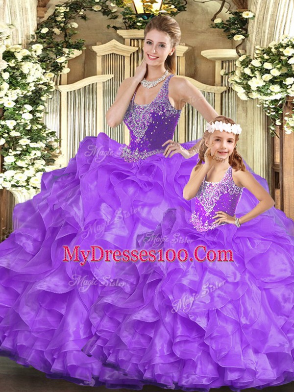 Delicate Sleeveless Beading and Ruffles Lace Up Sweet 16 Quinceanera Dress