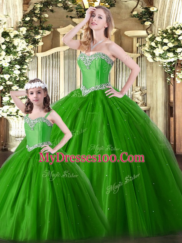 Sweetheart Sleeveless Tulle Quinceanera Dresses Beading Lace Up