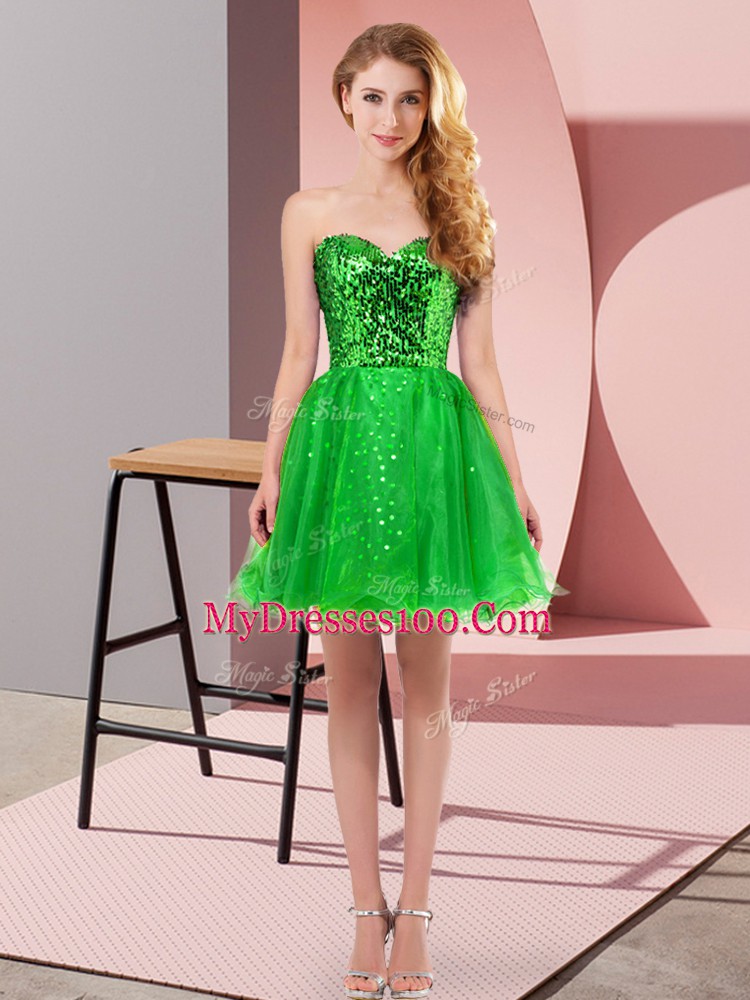 Artistic Green Sleeveless Sequins Mini Length