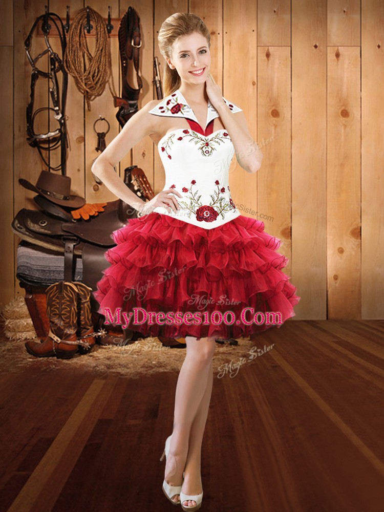 Glamorous Floor Length Lace Up Quinceanera Dresses Wine Red for Military Ball and Sweet 16 and Quinceanera with Embroidery and Ruffled Layers