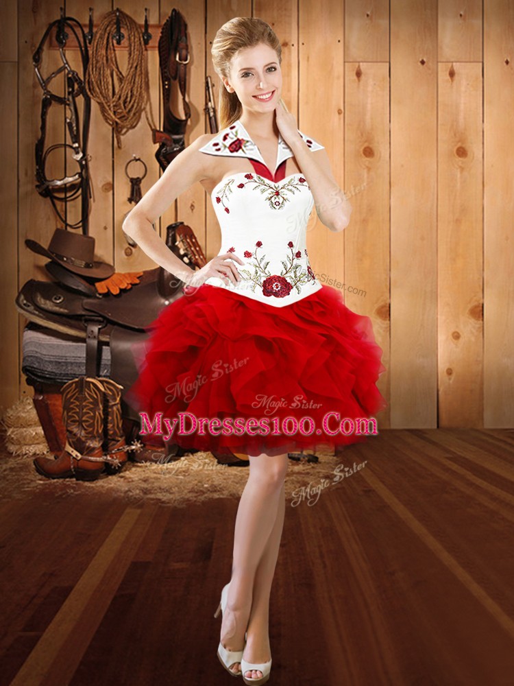 Stylish Red Sleeveless Organza Lace Up Homecoming Dress for Prom and Party