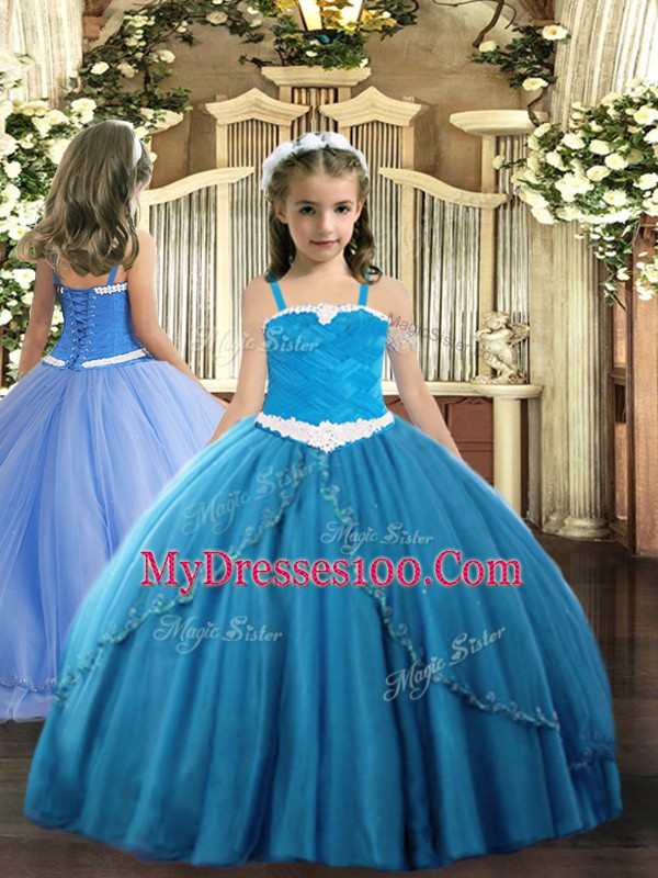 Teal Sleeveless Tulle Lace Up Sweet 16 Dresses for Military Ball and Sweet 16 and Quinceanera