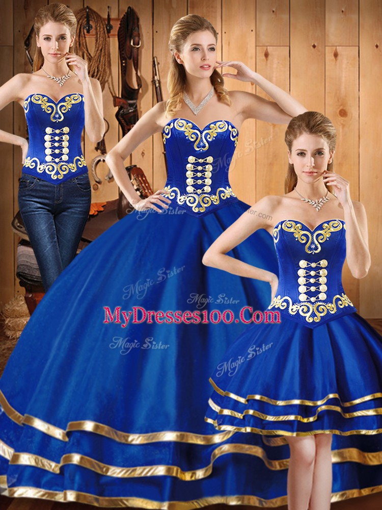 Satin and Tulle Sleeveless Floor Length Quinceanera Dresses and Embroidery
