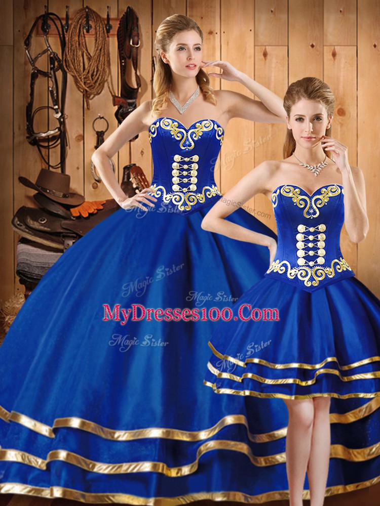 Satin and Tulle Sleeveless Floor Length Quinceanera Dresses and Embroidery