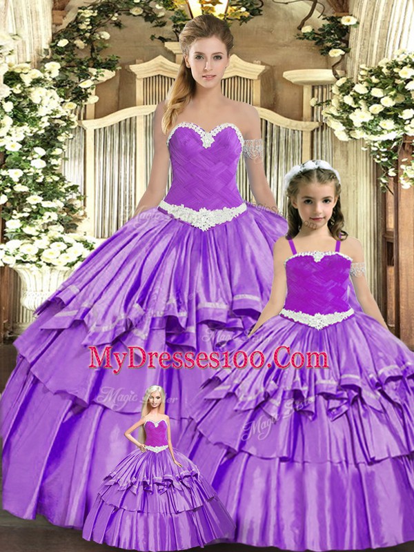 Ball Gowns Sweet 16 Dresses Eggplant Purple Sweetheart Organza Sleeveless Floor Length Lace Up