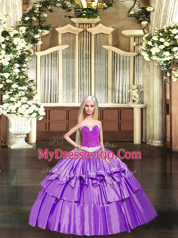 Ball Gowns Sweet 16 Dresses Eggplant Purple Sweetheart Organza Sleeveless Floor Length Lace Up