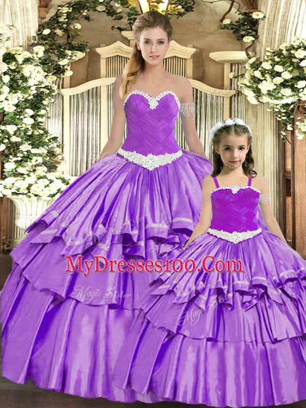 Ball Gowns Sweet 16 Dresses Eggplant Purple Sweetheart Organza Sleeveless Floor Length Lace Up