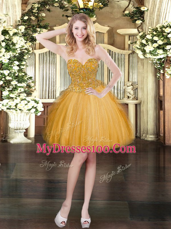 Edgy Ball Gowns Vestidos de Quinceanera Gold Sweetheart Tulle Sleeveless Floor Length Lace Up