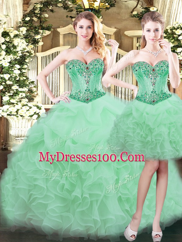 Lovely Organza Sleeveless Floor Length 15 Quinceanera Dress and Beading and Ruffles