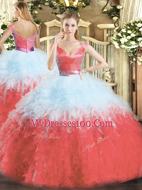 Edgy Sleeveless Zipper Floor Length Ruffles Quinceanera Dress