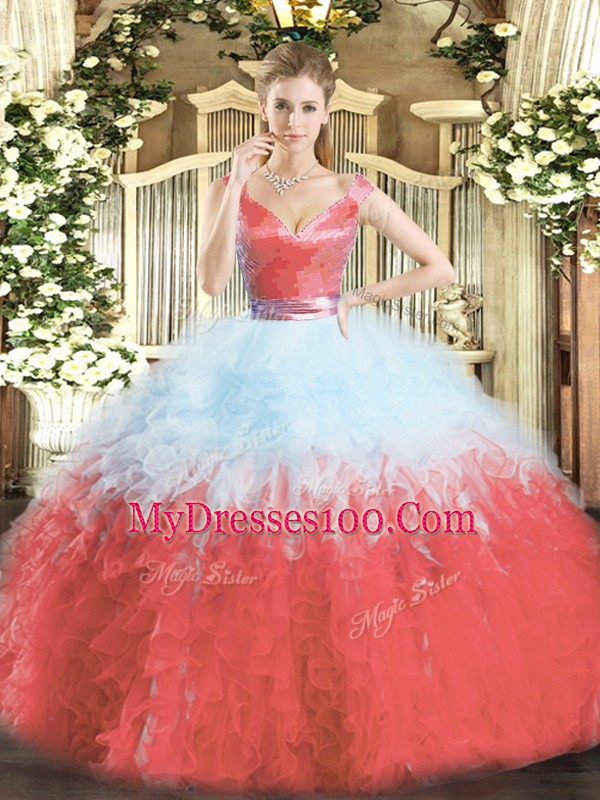 Edgy Sleeveless Zipper Floor Length Ruffles Quinceanera Dress