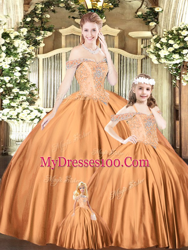 Romantic Orange Red Sleeveless Tulle Lace Up Ball Gown Prom Dress for Military Ball and Sweet 16 and Quinceanera