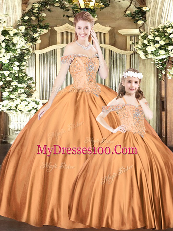 Romantic Orange Red Sleeveless Tulle Lace Up Ball Gown Prom Dress for Military Ball and Sweet 16 and Quinceanera