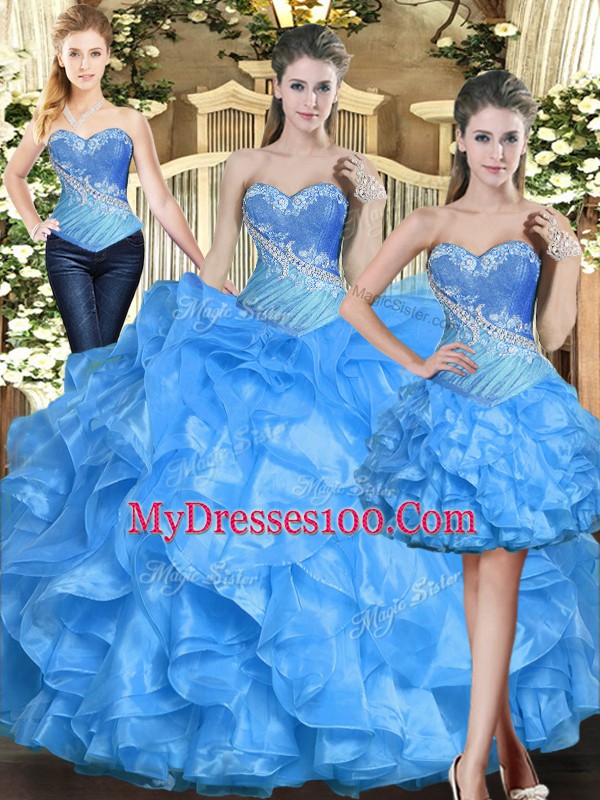 Sweetheart Sleeveless Lace Up Vestidos de Quinceanera Baby Blue Organza