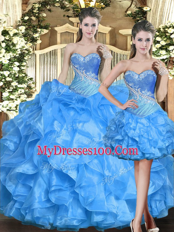 Sweetheart Sleeveless Lace Up Vestidos de Quinceanera Baby Blue Organza