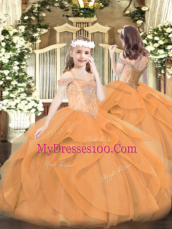 New Style Sleeveless Beading and Ruffles Lace Up Little Girls Pageant Dress
