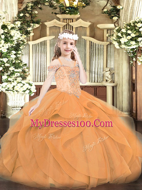 New Style Sleeveless Beading and Ruffles Lace Up Little Girls Pageant Dress