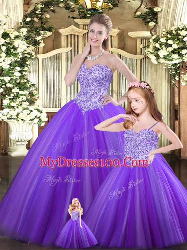 Pretty Purple Lace Up Sweet 16 Quinceanera Dress Beading Sleeveless Floor Length